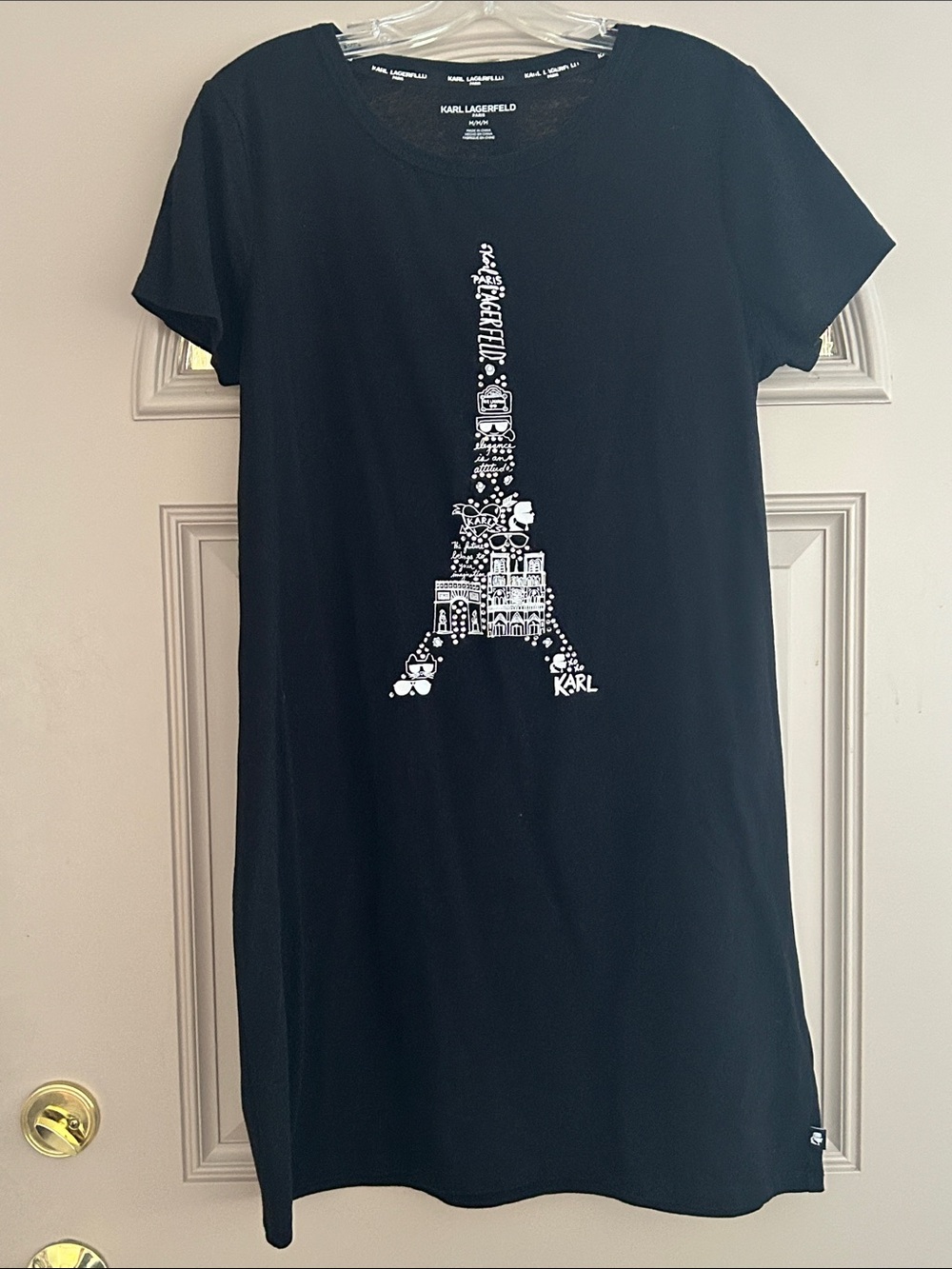 Karl Lagerfeld Black Tee Tunic with White Embellished Eiffel Tower Graphic